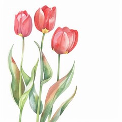 Watercolor tulip bouquet with space for text.