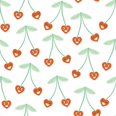 seamless pattern with cherry couple in doodle style. Element for decoration design mail posts postcards poster print invitation background backdrop wrapping wallpaper banner textile