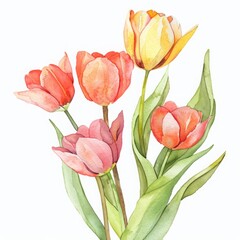Fototapeta premium Watercolor tulip bouquet with space for text.