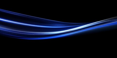 Abstract Smooth Blue Light Wavy Motion Effect on Black Background, Dynamic Curve Lines Motion Flow