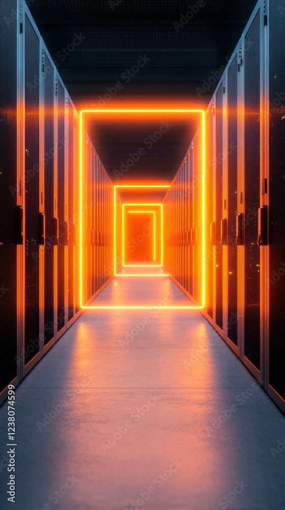 Aufkleber Futuristic Neon-Lit Data Center Corridor Professional Server Equipment for Advanced Digital Infrastructure and Efficient Data Management in Tech-Driven Industries