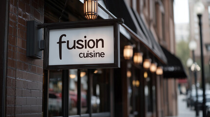 Obraz premium Restaurant Sign Advertising Fusion Cuisine with Diverse Flavors