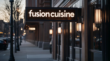 Obraz premium Fusion Cuisine Restaurant Sign Advertising Various Cultures