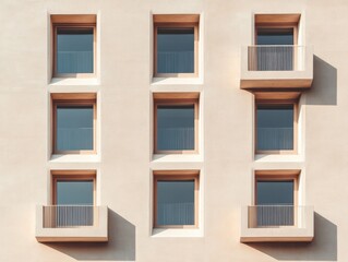 Fototapeta premium Modern Minimalist Urban Facade Geometric Residential Design with Textured Concrete - Architectural Visualization for Urban Development and Real Estate Marketing