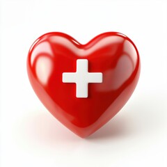 Obraz premium Red heart with a white cross symbolizing good health, isolated on a clean white background