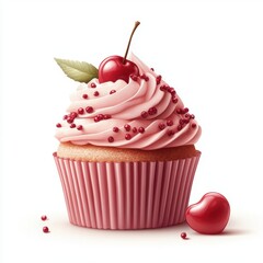 Delicious cupcake with cherry topping and sprinkles