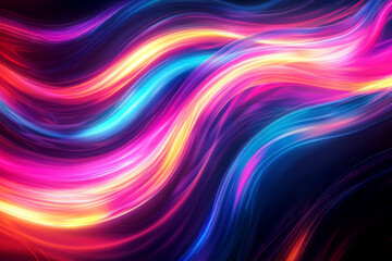 Obraz premium Vibrant Neon Flow An Abstract Dance of Glowing Lines in Electric Colors Against a Dark Canvas Evoking a Futuristic Energy and Dynamic Movement