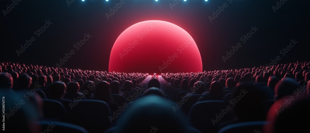 Aufkleber Futuristic Conference Experience Red LED Stage with Engaged Audience in Modern Auditorium - Cutting-Edge Event Design and Immersive Corporate Networking