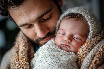 Intimate Moment A Proud Father Cradles His Newborn Capturing the Essence of Love and Connection in a Heartwarming Close-Up