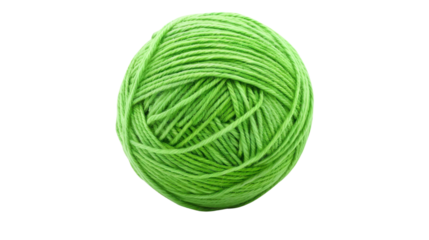Green yarn ball isolated on transparent background for knitting and crochet