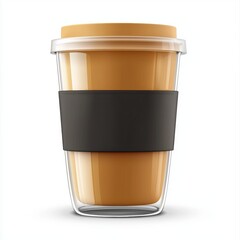 Reusable glass coffee cup with a silicone sleeve, isolated on a clean white background
