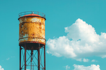 Majestic Water Tower Against a Brilliant Blue Sky A Captivating Blend of Industrial Charm and Natural Beauty in Perfect Harmony