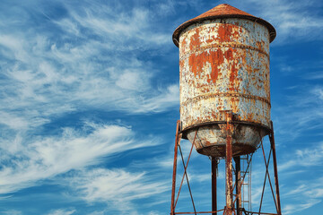 Skyward Serenity A Majestic Water Tower Against a Brilliant Azure Canvas Capturing the Essence of Urban Charm and Natural Beauty