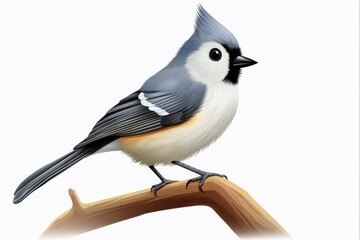 Fototapeta premium Tufted Titmouse Isolated on White Background - Bird and Animal Cut-Out with Avian Fauna