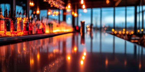 Obraz premium Illuminated Urban Bar Interior Metallic Stools and Reflective Surfaces in Upscale Nightlife Venue - Modern Hospitality Design and Premium Entertainment Experience