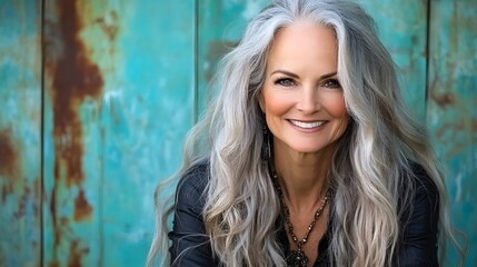 Fototapeta premium Beautiful Senior Woman with Grey Hair Smiling – Natural Close-Up Portrait