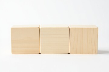 three empty wooden blocks on a white background. Minimalism, template, copy space, comparison concept.