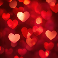 Heart bokeh pattern with varying opacities in vibrant red tones