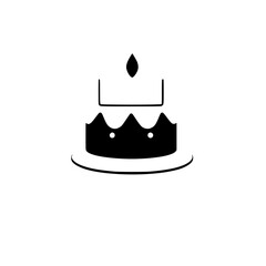 A regal cake: A minimalist black and white vector illustration of a cake with a crown and a single candle. Perfect for birthday celebrations, bakery logos, or dessert menus.
