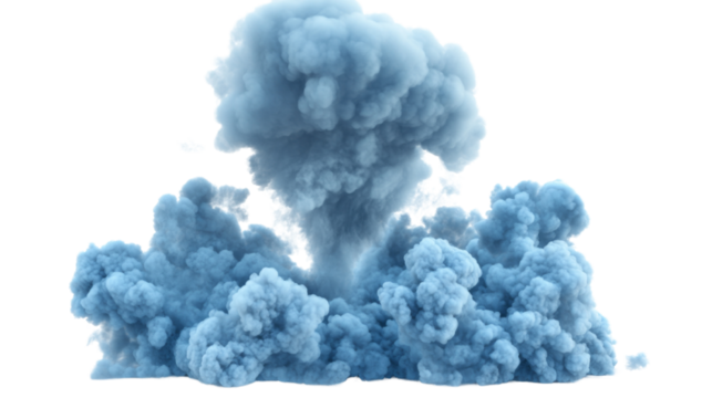 Realistic blue explosion smoke cloud with transparent background