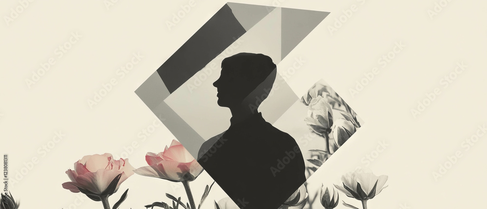 Aufkleber transforming geometric shapes blend with floral elements in minimalist design
