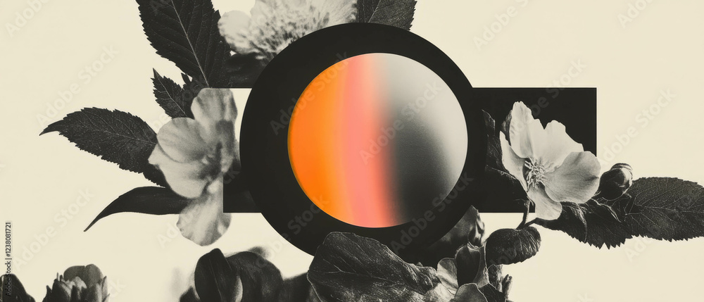 Aufkleber minimalist collage featuring geometric elements and a pulsating orb of light