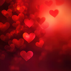 Soft focus red hearts on vibrant background create romantic atmosphere