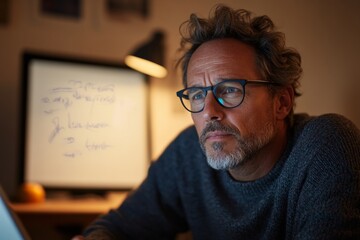 Contemporary Online Learning Middle-Aged Caucasian Teacher in Cozy Virtual Classroom with Tech Tools - Enhancing Public Education and Remote Work in Modern Digital Spaces