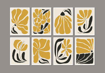 Botanical mid century contemporary collage minimalist wall art posters set 
