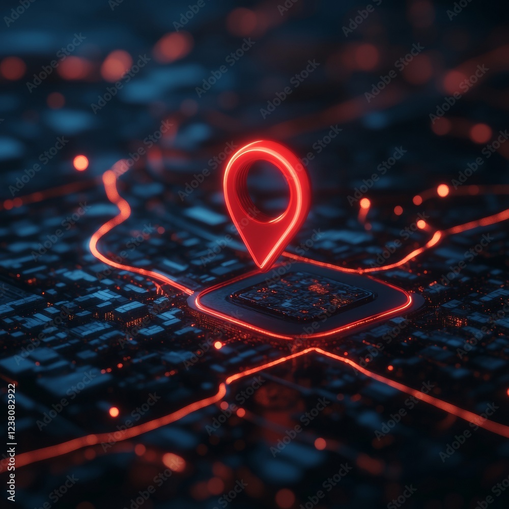 Aufkleber Futuristic Navigation Interface Digital Map Display with Neon Route Markers for Smart Urban Planning - Innovative Wayfinding Tech in Modern Transportation Solutions