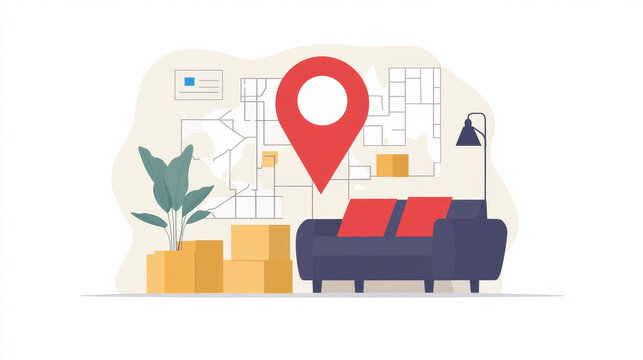 Have move icon of new address for office, home and store. We have moved sign with red destination route and map pointer. Change location, moving announcement and business relocation isolated symbol