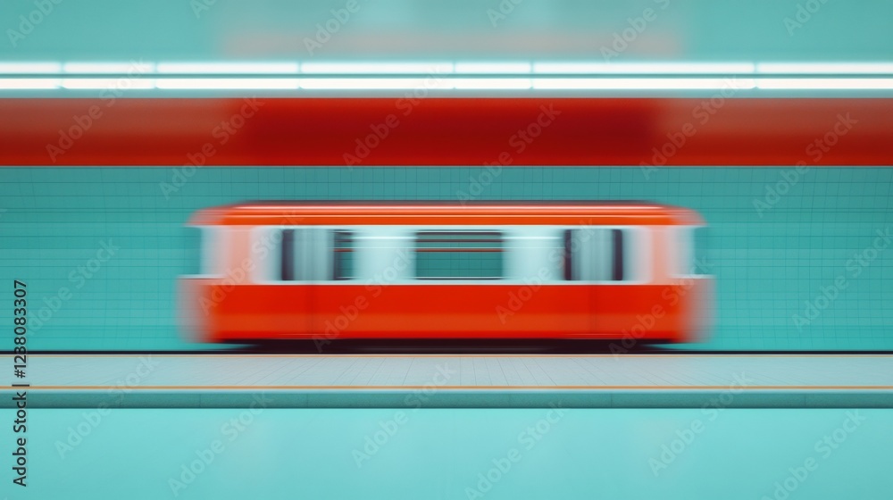 Poster Contemporary Urban Transit Dynamics Motion Blur of Commuters in Vibrant Subway Station Advanced Architectural Visualization for Transport System Efficiency and Modern Urban Design