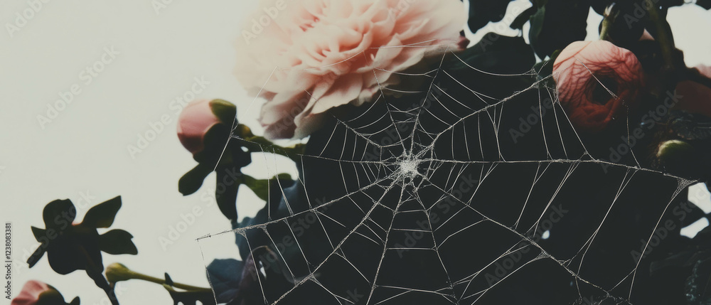 Poster minimalist collage featuring geometric shapes and ceramic tile with spiderweb crack pattern