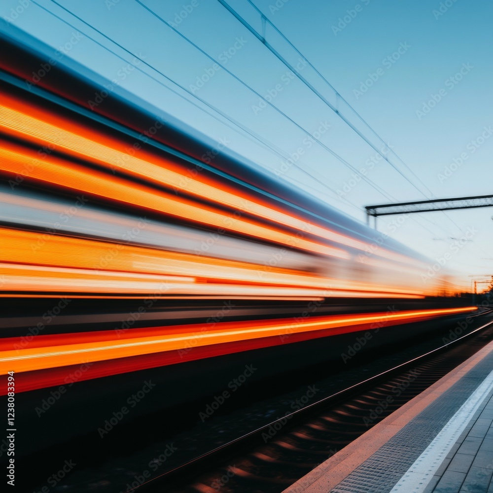 Fototapete Dynamic Speed Modern Train with Motion Blur on Passenger Platform - Architectural Flow and Mass Transit Efficiency for Urban Transport Innovations