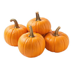 Obraz premium Four vibrant pumpkins stacked together, bright orange color, perfect for autumn decor or festive harvest themes. Isolated on white background or PNG