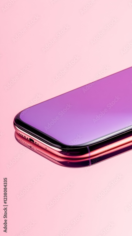 Poster Vibrant Tech Display Reflective Gradient Smartphone Edge on Glossy Surface - Cutting-Edge Technology Content for Digital Marketing and Electronic Innovation Showcase