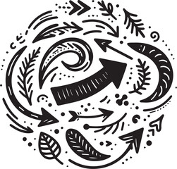 Black vector arrow doodles isolated on white background