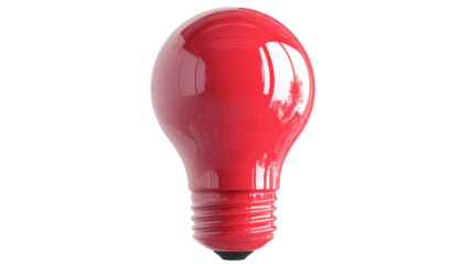 Red light bulb shining with transparent background representing innovation
