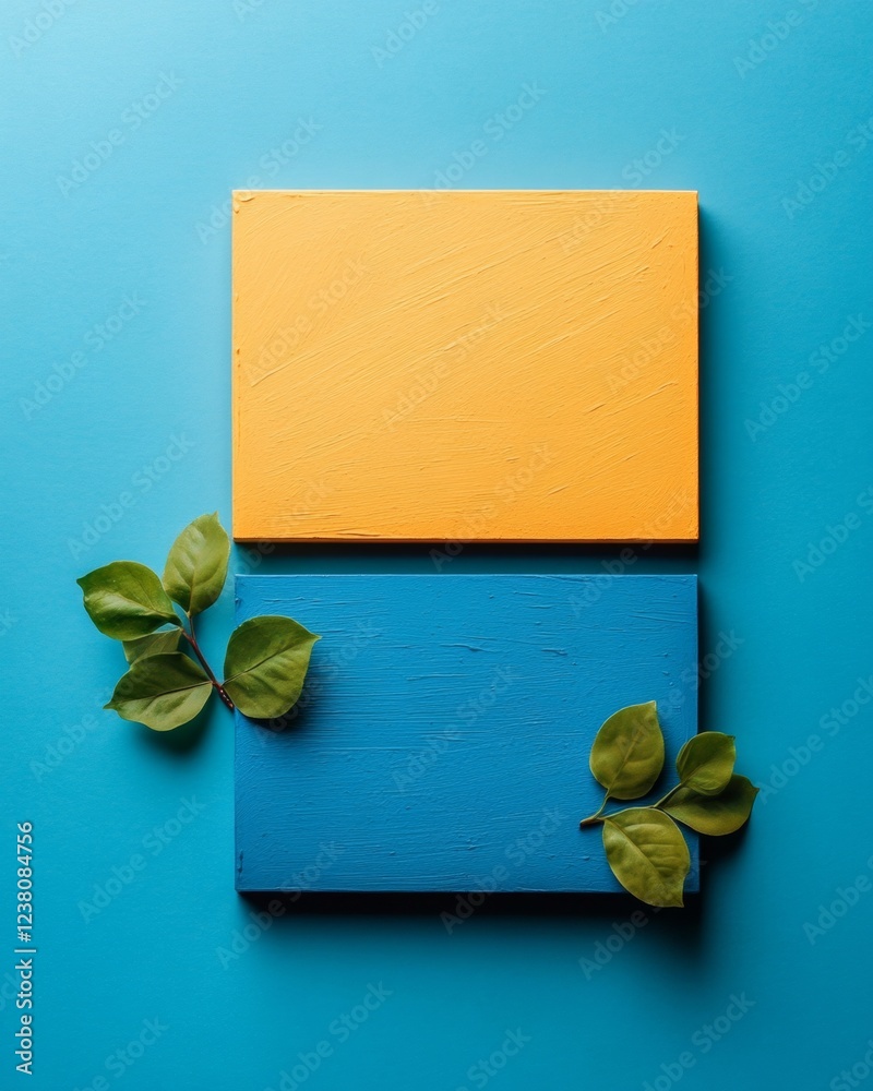 Poster modern geometric display bold color block canvas with leaf accents - stylish home decor and cultural