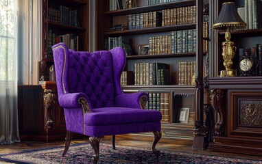 Royal Purple Classic Chair in a vintage-inspired study, enhancing the elegant atmosphere