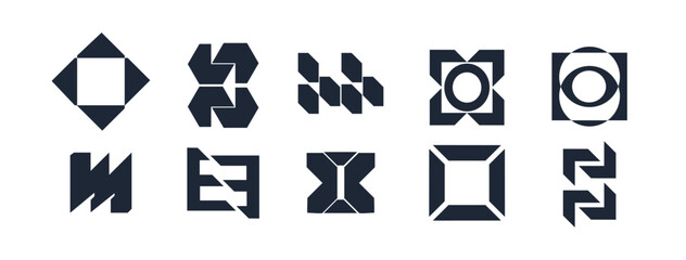 Abstract geometric graphic elements . set of Y2K retro elements and abstract brutalism shapes, trendy retro design symbols in Y2K aesthetics, vintage stickers