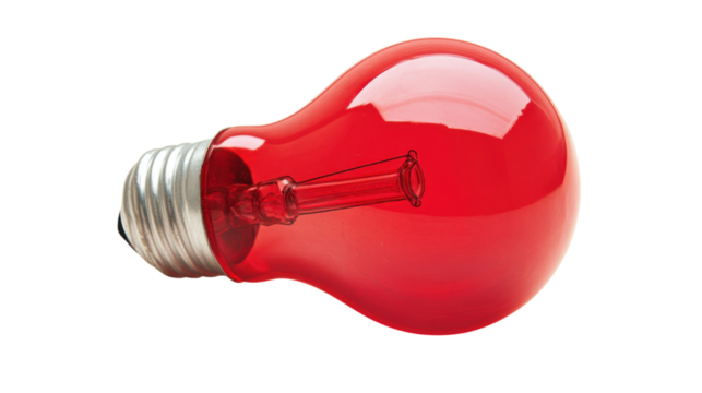 Red lightbulb shining with transparent background