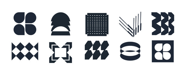 Abstract geometric graphic elements . set of Y2K retro elements and abstract brutalism shapes, trendy retro design symbols in Y2K aesthetics, vintage stickers