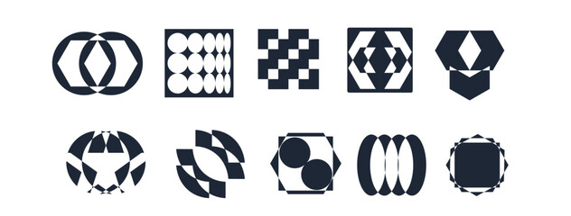 Abstract geometric graphic elements . set of Y2K retro elements and abstract brutalism shapes, trendy retro design symbols in Y2K aesthetics, vintage stickers