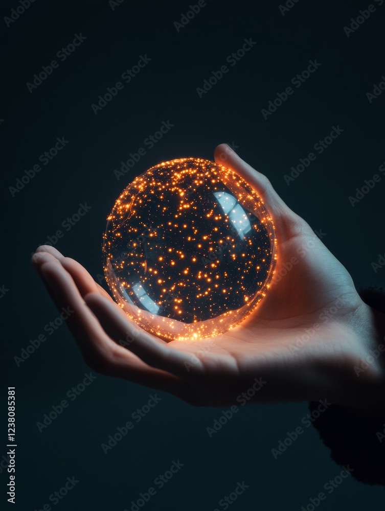 Leinwandbilder kinetic tech sphere in hand transparent led orb with particle glow - ai innovation visual for futuri