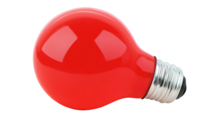 Red light bulb shining brightly on transparent background