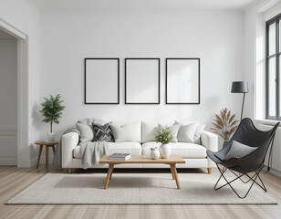 frame mockup, living room wall poster mockup, interior mockup with house background, interior design, 3D render