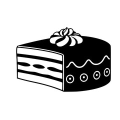 A delectable slice of layered chocolate cake, adorned with creamy swirls and delicate decorations. Indulge in this sweet treat, perfect for satisfying your dessert cravings.