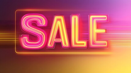 Neon inspired Sale poster with large eye catching pink and yellow text set against a bold gradient background  This modern graphic design is perfect for advertising retail promotions store sales