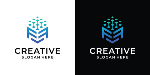 Letter F F digital data technology logo design vector